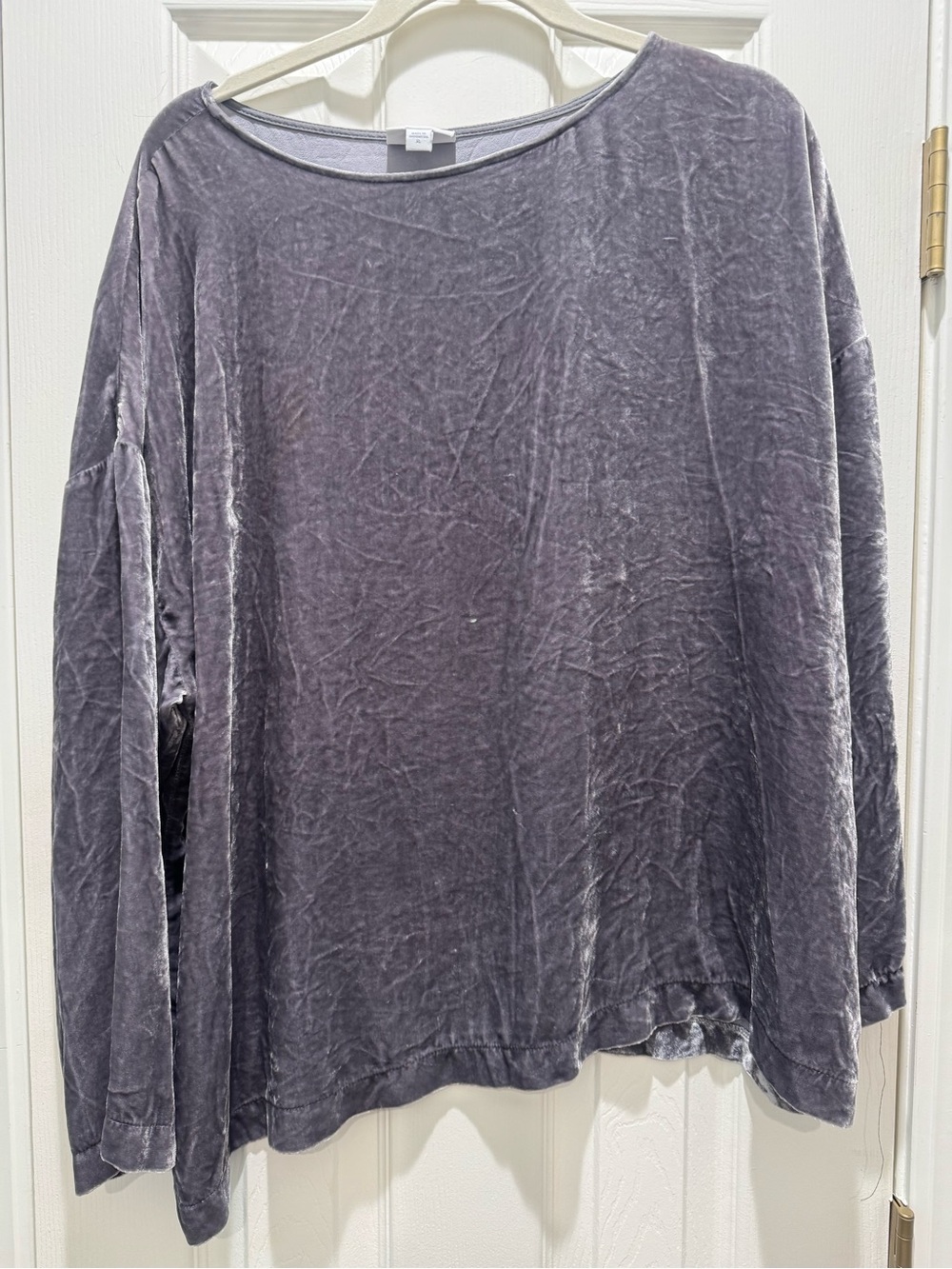 J. Jill Crushed Velvet Long Sleeve Top — Charcoal Gray